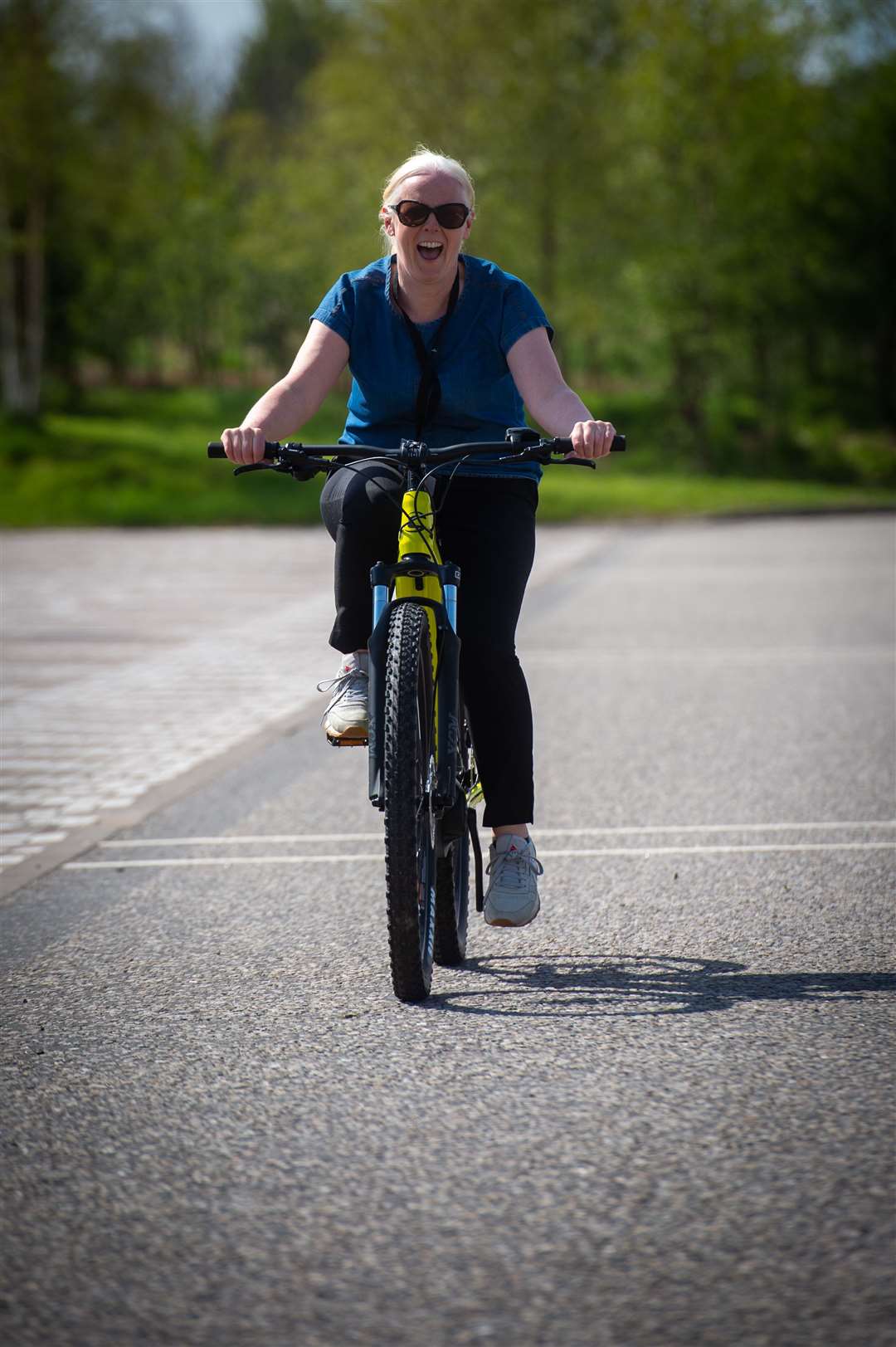 Mairi Gillies HIE trying out one of the electric bikes. Picture: Callum Mackay.
