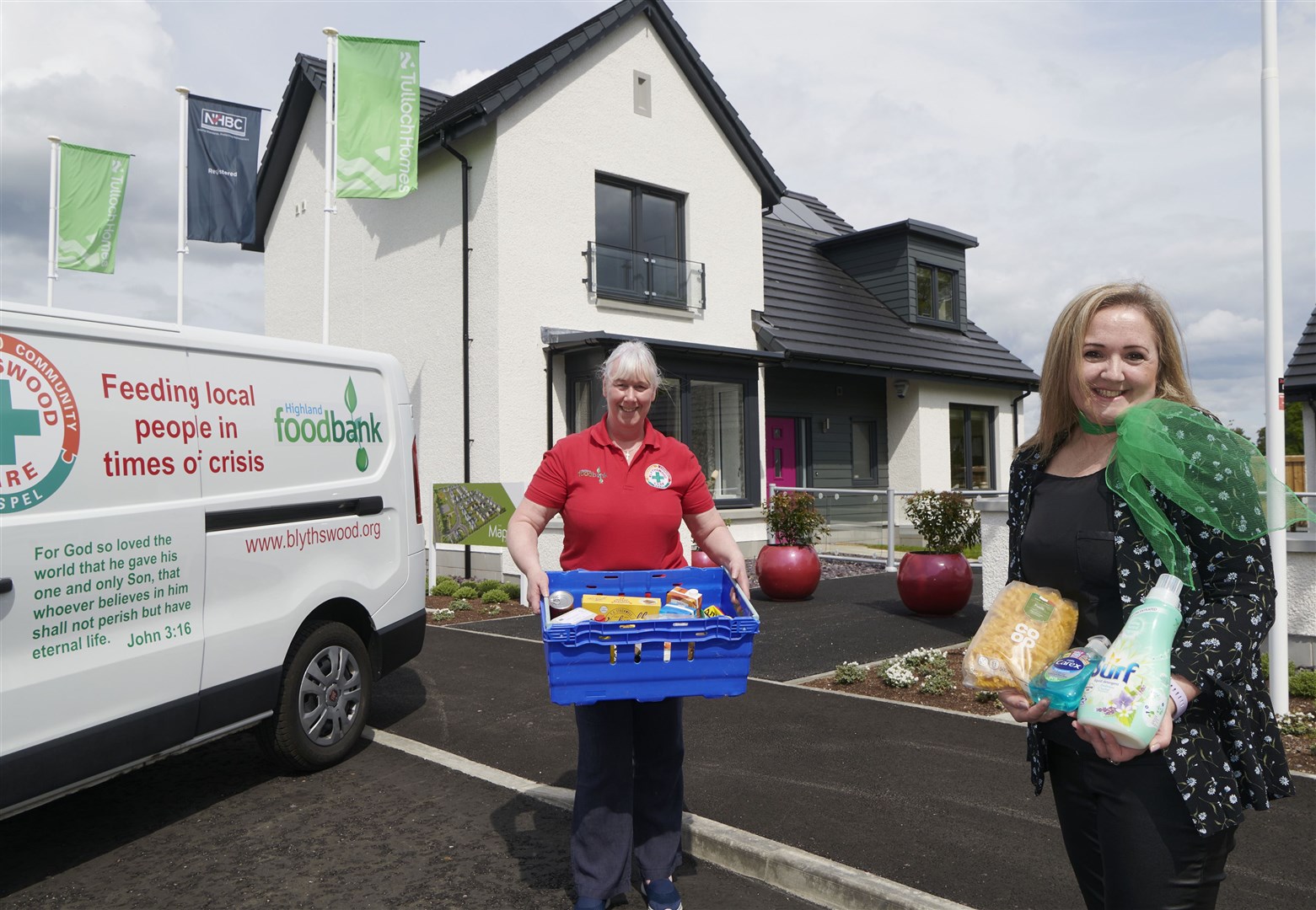 Highland Foodbank manager Lorna Dempster with Lorna Cameron of Tulloch Homes.