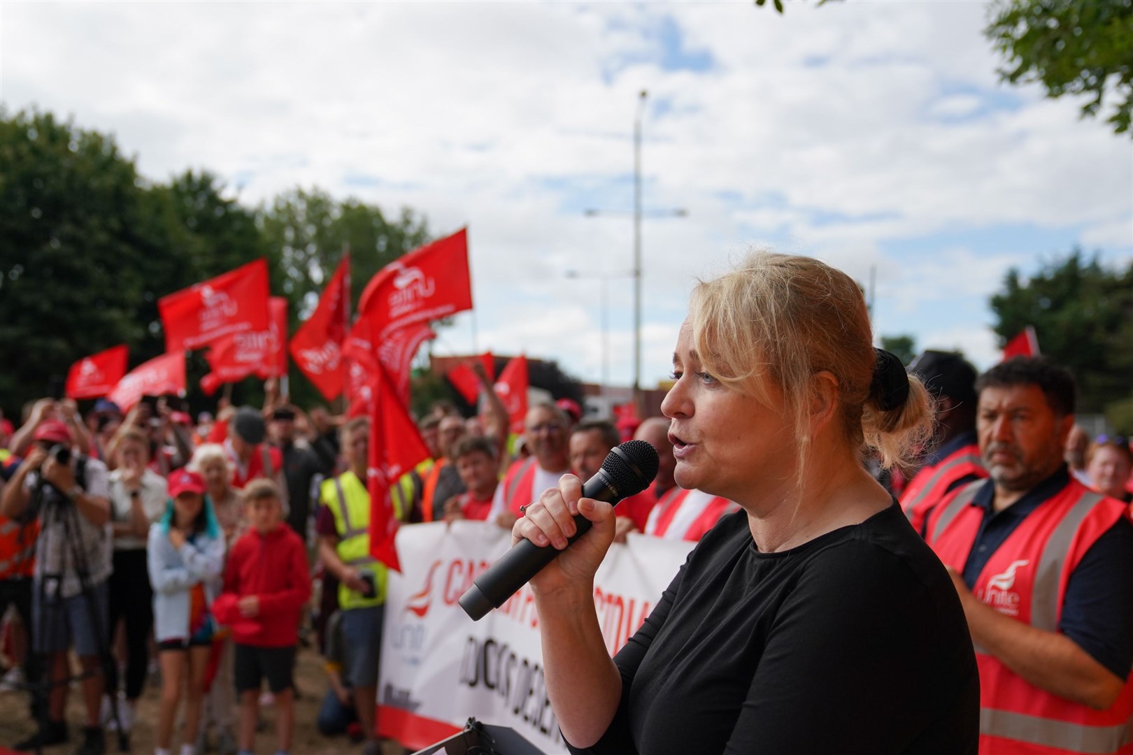 Unite’s general secretary Sharon Graham warned that industrial action would be escalated if their request for a 10% increase in wages was not met (Joe Giddens/ PA)