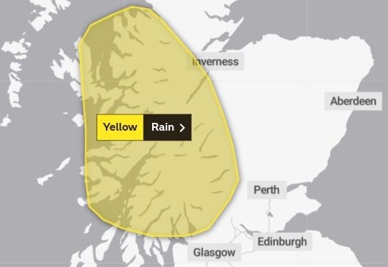 The area covered by the yellow warning, which runs from 6pm on Sunday until 6pm on Tuesday. Picture: Met Office.