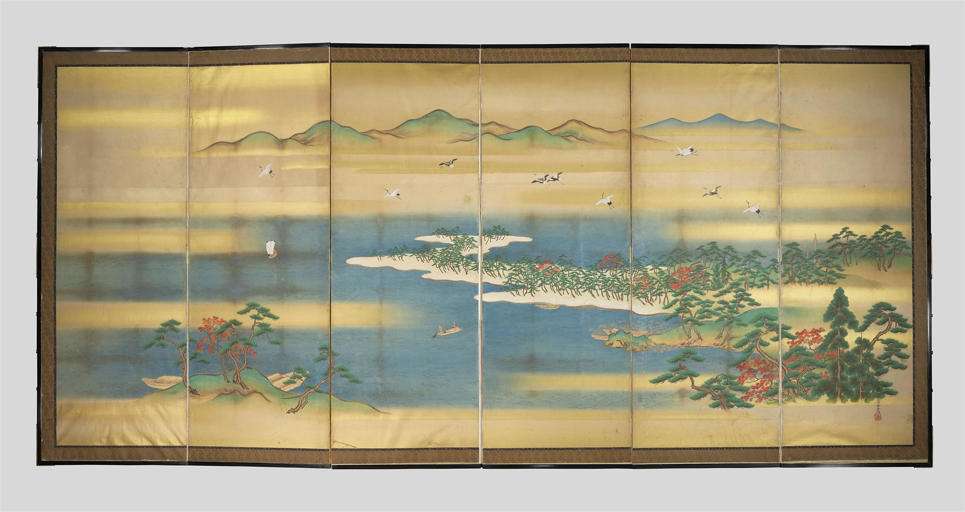 The second of the pair of folding screen paintings is dominated by a scene of Miho no Matsubara (Royal Collection/HM Queen Elizabeth II 2022/PA)