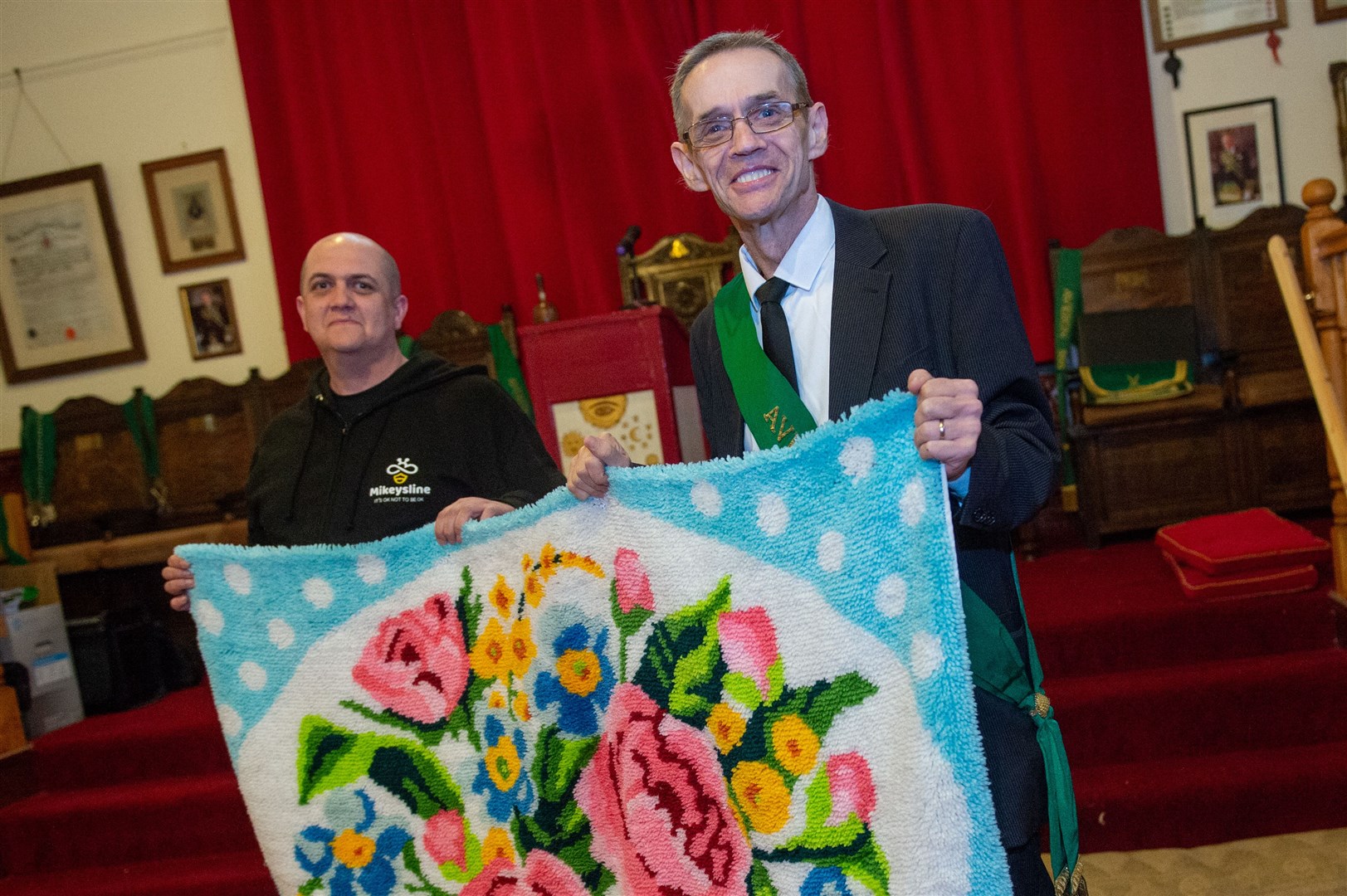 Mikeysline Tapestry - George Robinson hopes to raise Â£2000 for Mikeysline...Gary Miller Mikeyslinen and George Robinson...Picture: Callum Mackay..