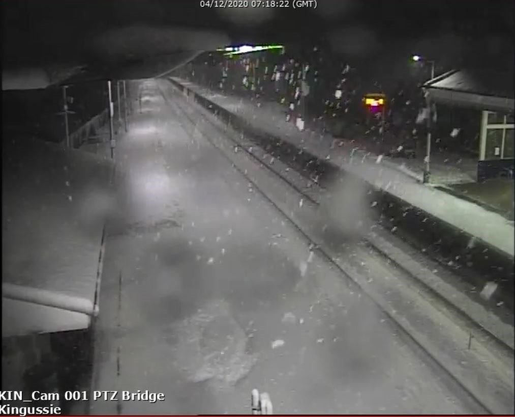 ScotRail issued an image of snow at Kingussie's station to illustrate the overnight snowfalls. Picture: ScotRail.