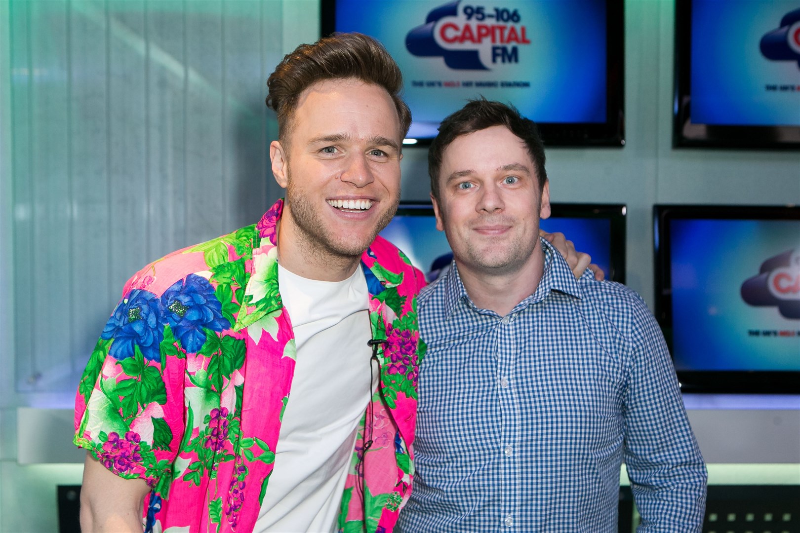 Ant Payne with singer Olly Murs during Global’s Make Some Noise charity day (Daniel Leal-Olivas/PA)