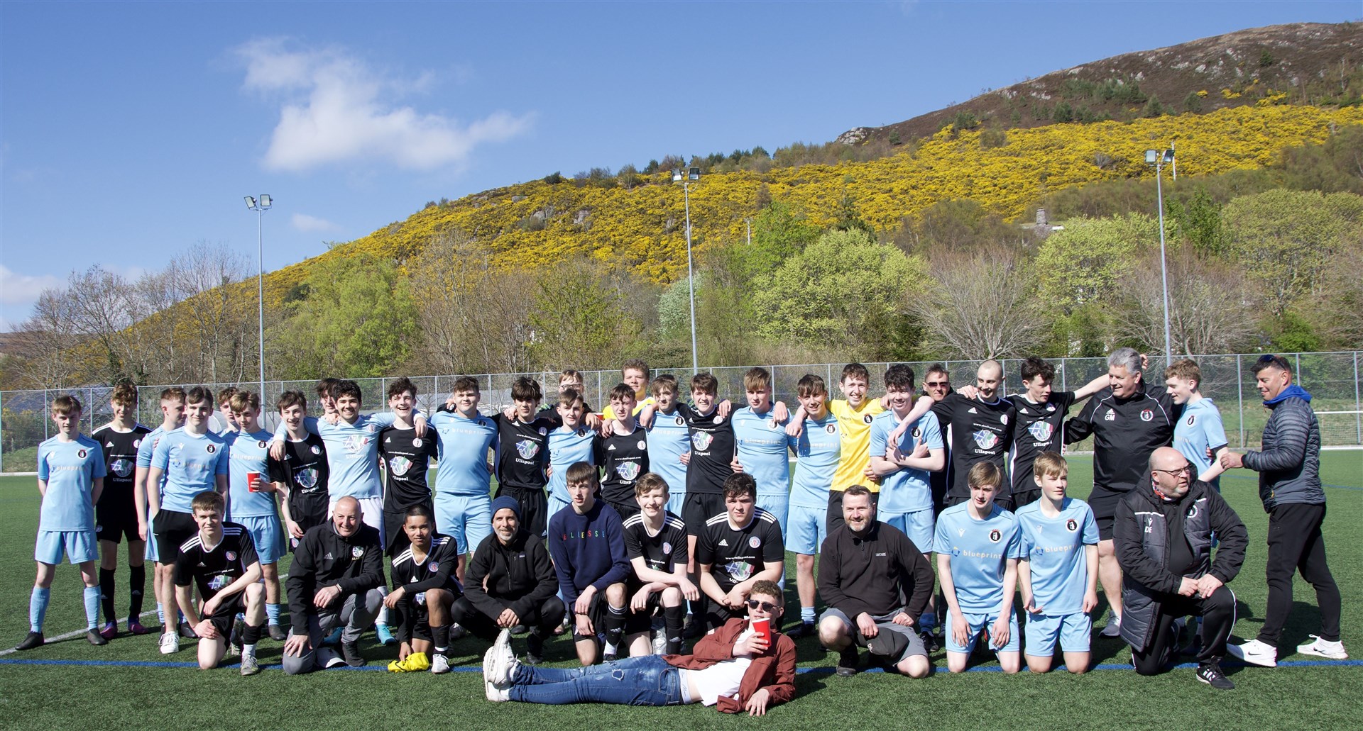 Players of St Duthus FC and Ullapool FC gathered together for a photograph at the end of their game on Sunday. Photo: Mandy McDermid