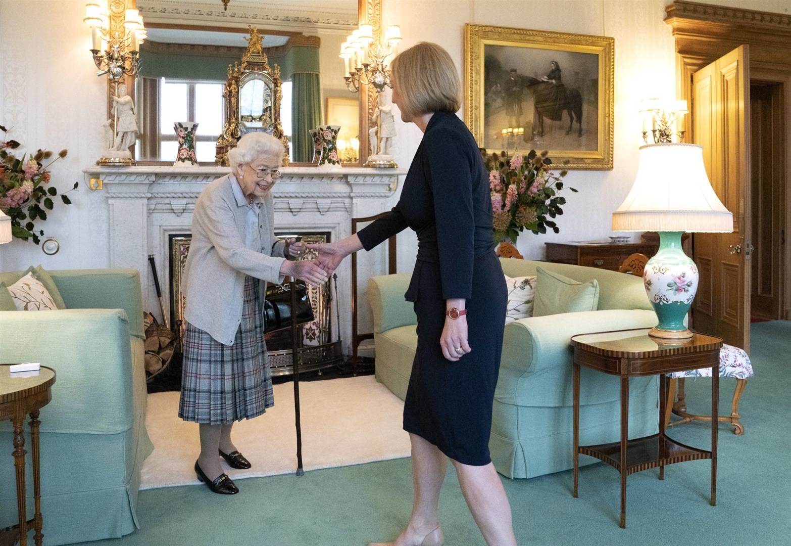 The Queen meeting Liz Truss to invite her to become Prime Minister.