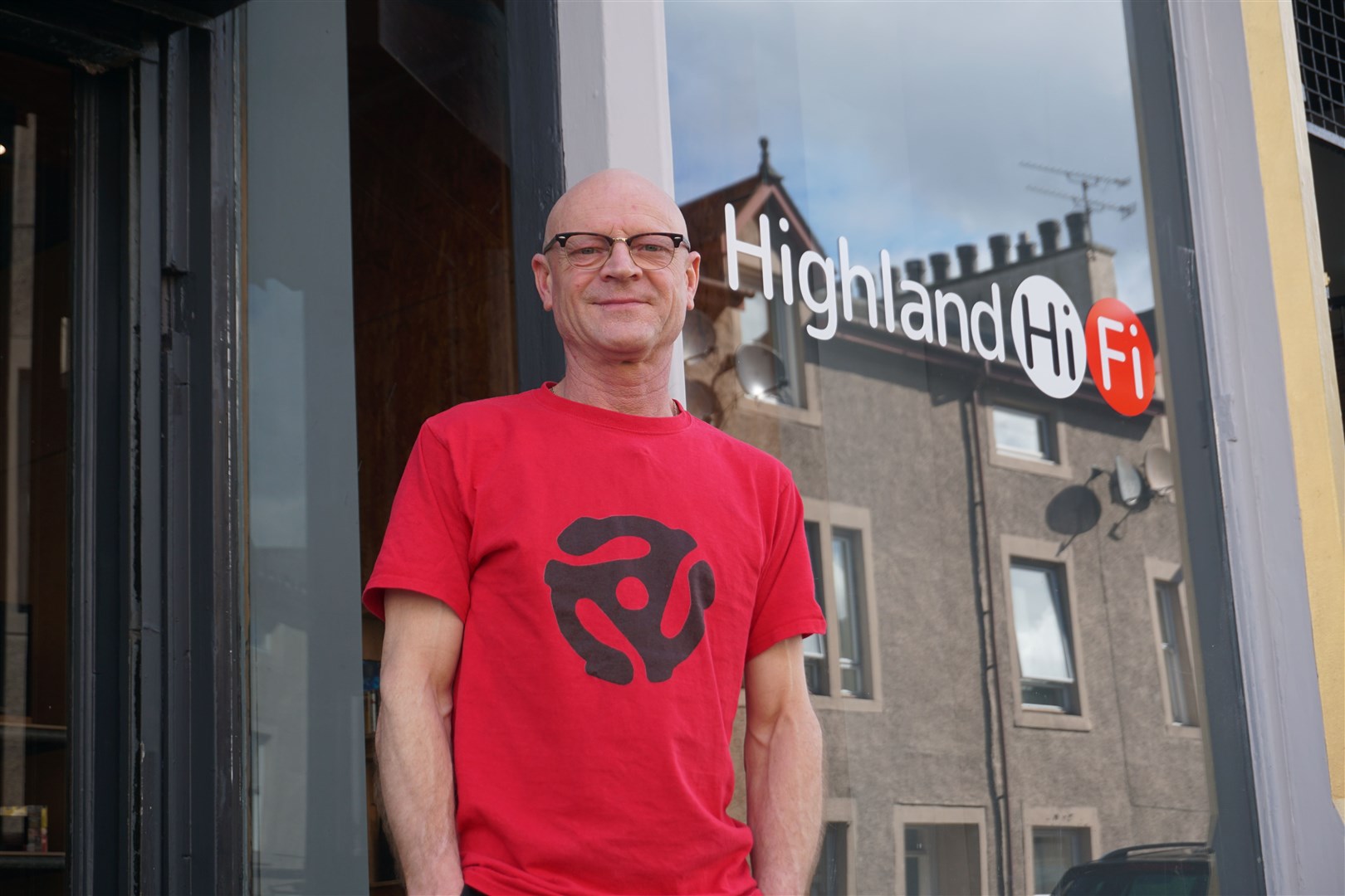 Highland Hi-Fi owner Graeme Dolier (51) on the opening day. The shop is on Greig Street in Inverness. Pictures: Federica Stefani.