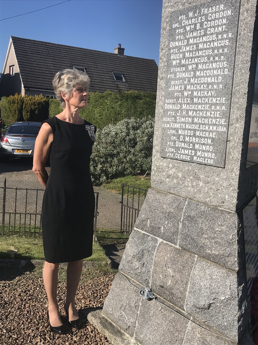 Ross-shire's Lord Lieutenant Joanie Whiteford pays her respects at the Hill of Fearn War Memorial.