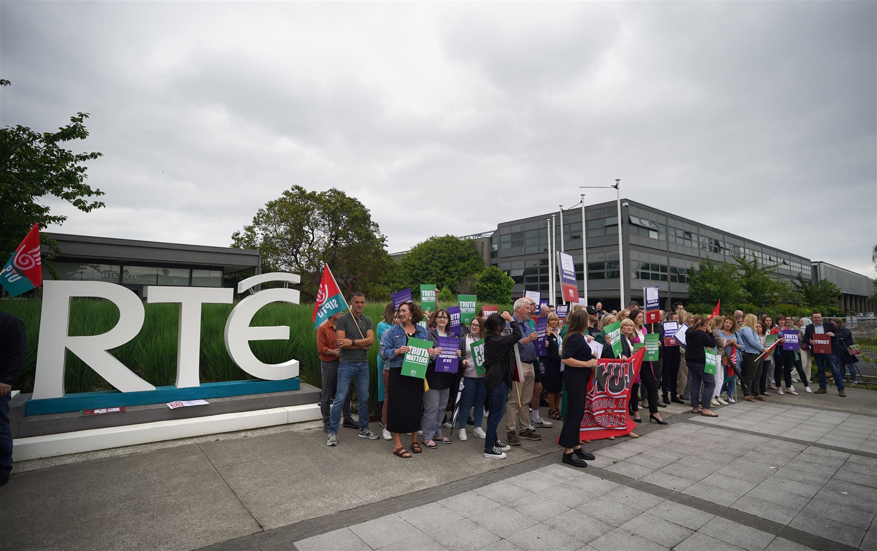RTE staff protested at the broadcaster’s headquarters in Donnybrook, Dublin (Niall Carson/PA)