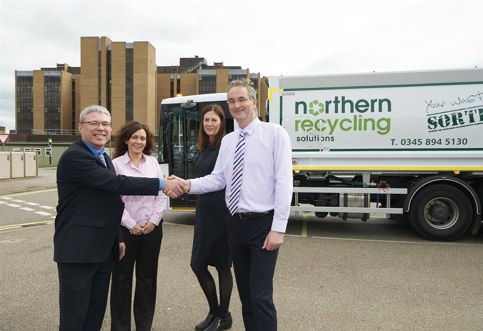 NHS Highland environmental and sustainability managers John Burnside and Ruth Innes with Katie Mount and Ewan Calder of Northern Recycling Solutions.