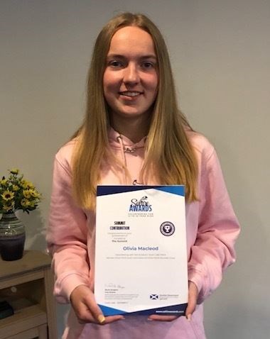 Olivia Macleod, Tain, who is one of just eight young people in the Highlands to receive the award this year.