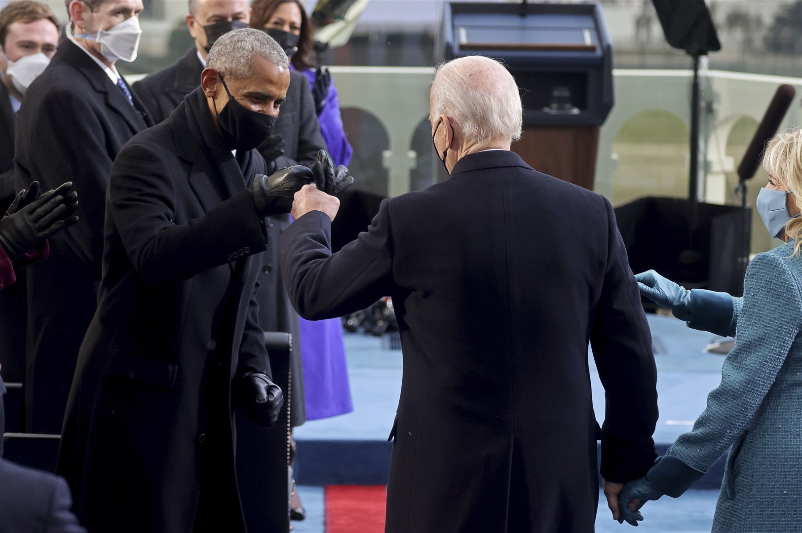 Joe Biden bumps fists with former president Barack Obama (Jonathan Ernst/Pool Photo via AP)
