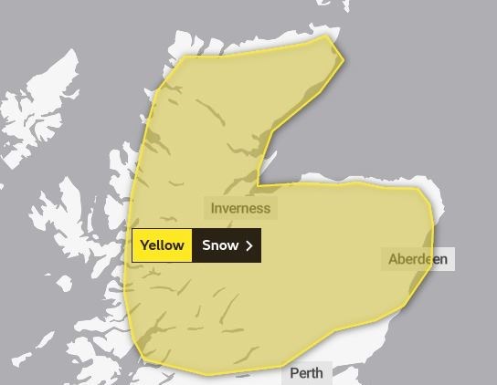 The snow warning will come into force at 6pm on Sunday. Picture: Met Office.