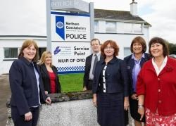 Pictured outside the new Muir of Ord service point are (l-r) Sandra MacKay (service point officer), Tina Page (customer service delivery manager), Cllr Peter Cairns, Cllr Angela MacLean, Liz Bruce (service point officer) and Cllr Margaret Paterson.