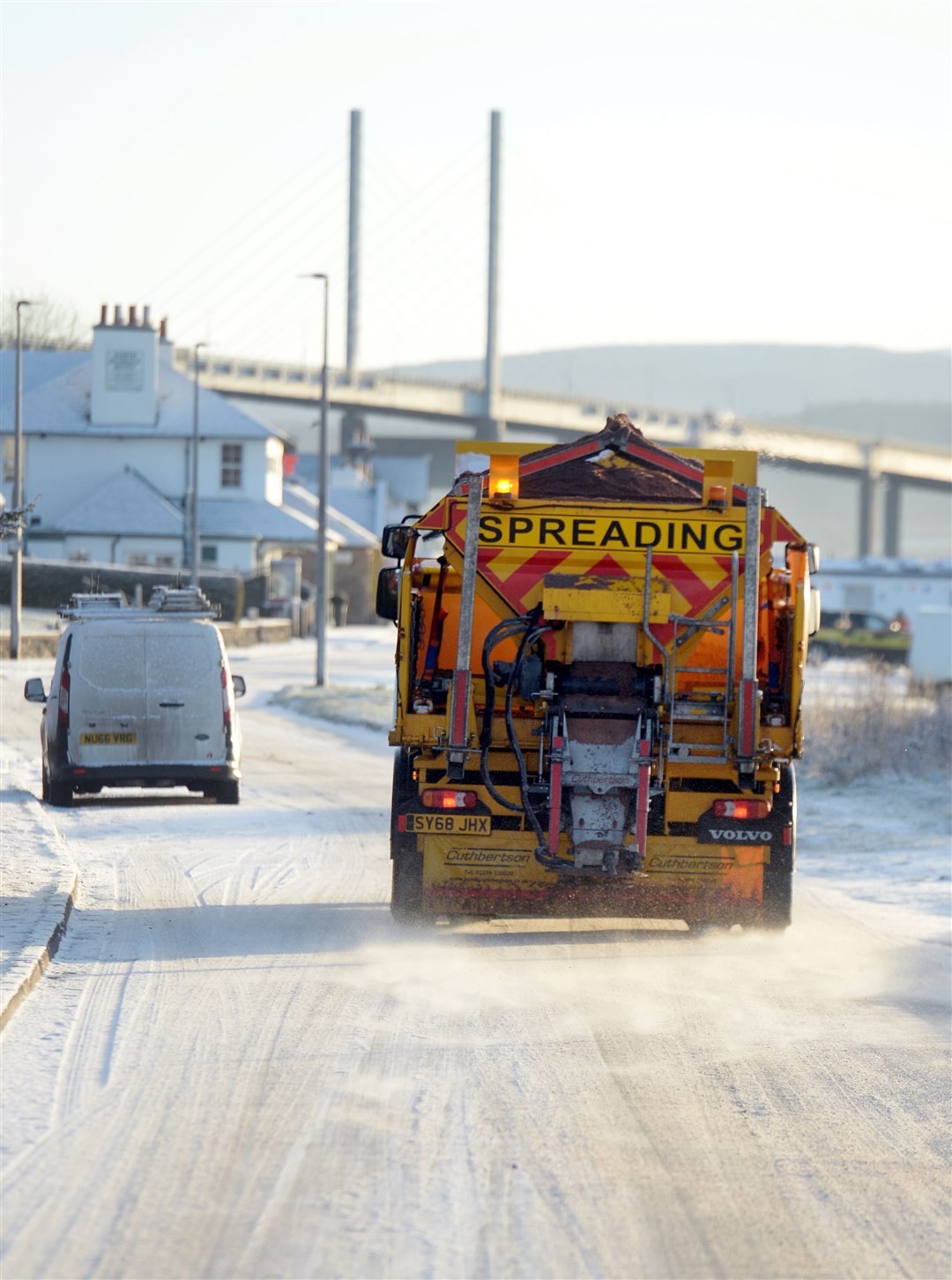 A gritter in action near Inverness.