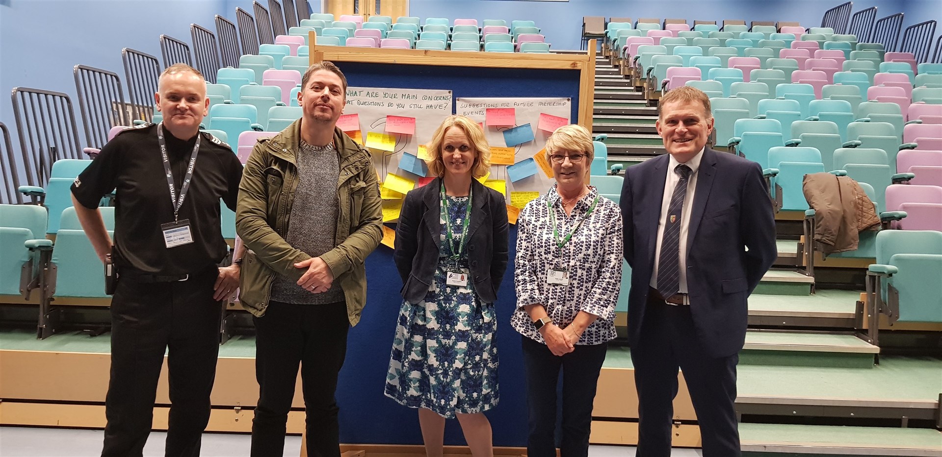Sgt Alasdair Goskirk, youth worker David Mitchell, Dingwall Academy rector Karen Cormack, Highland Council ward manager Di Agnew and Fortrose Academy rector gavin McLean.