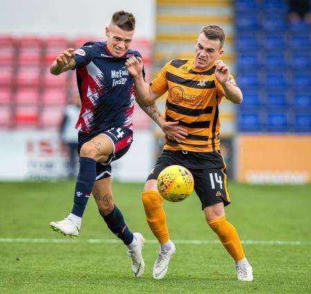 Winger Josh Mullin bursts down the line for the Staggies.