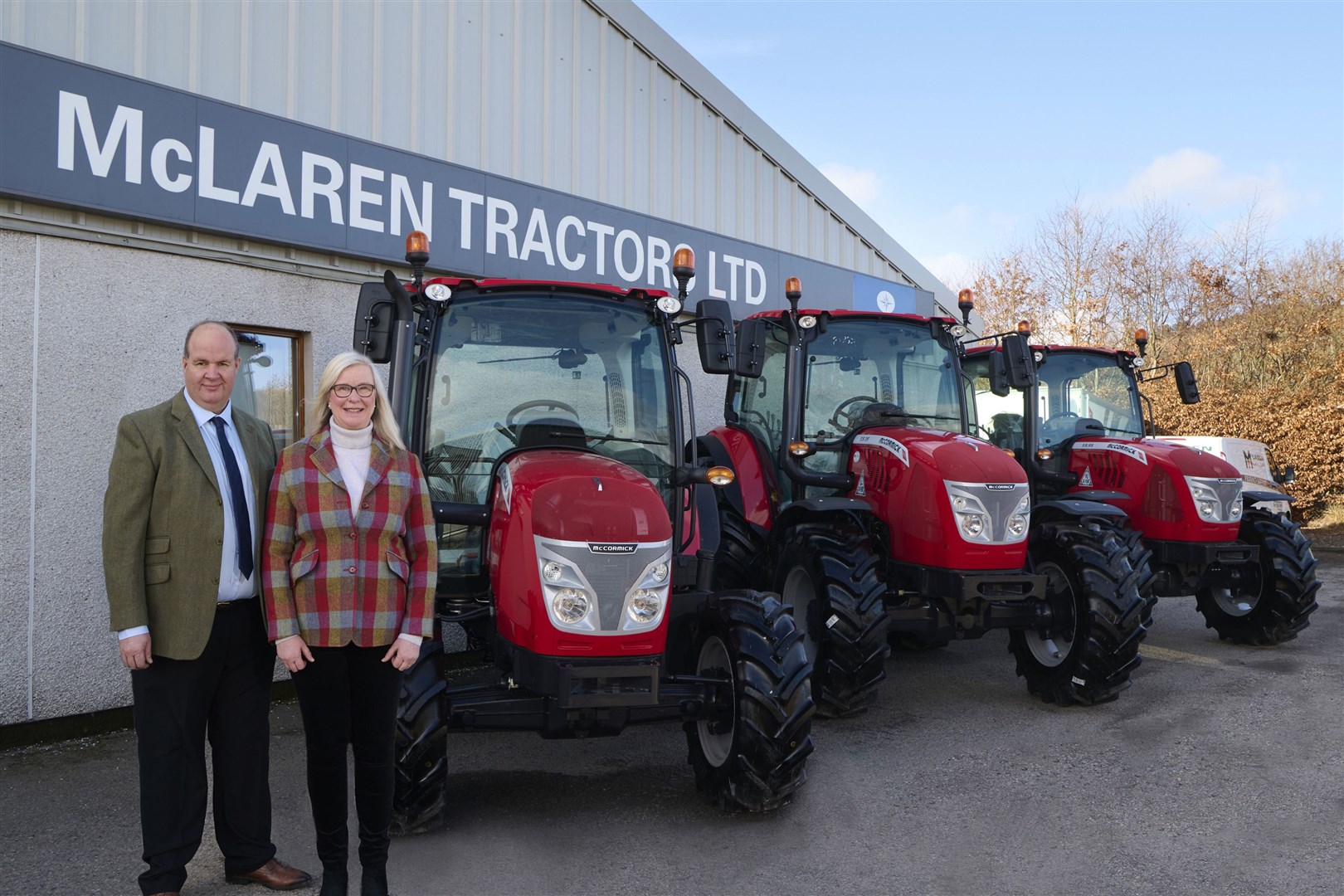 McLaren Tractors’ managing director George McLaren and company secretary Fiona McLaren with some of the new McCormick range.