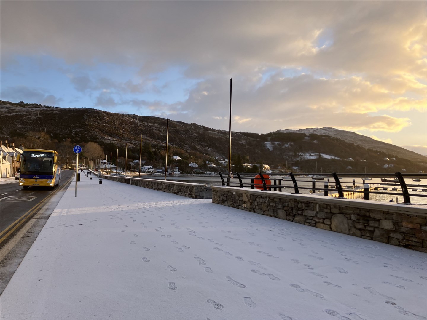 A snowy Ullapool this morning. In Wester Ross, schools closed due to the weather include Applecross, Gairloch High and Primary, Glenelg, Kyle, Loch Duich, Lochcarron, Plockton, Poolewe and Shieldaig. Picture: Iona MacDonald