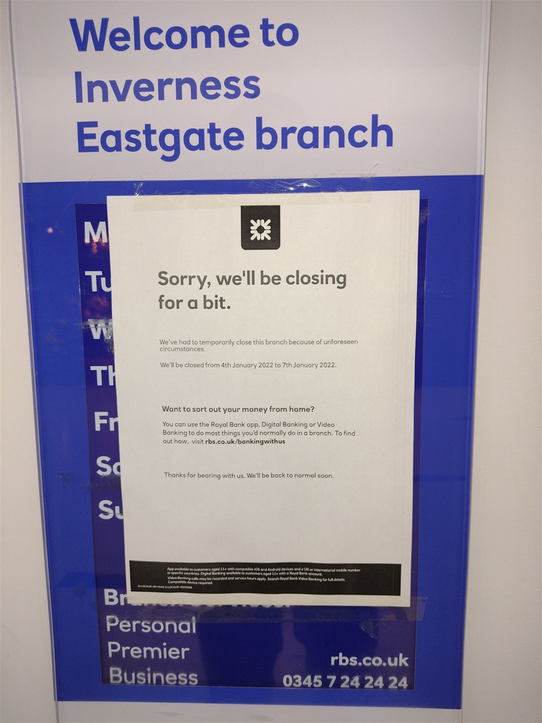 RBS closed but plan Friday reopening.