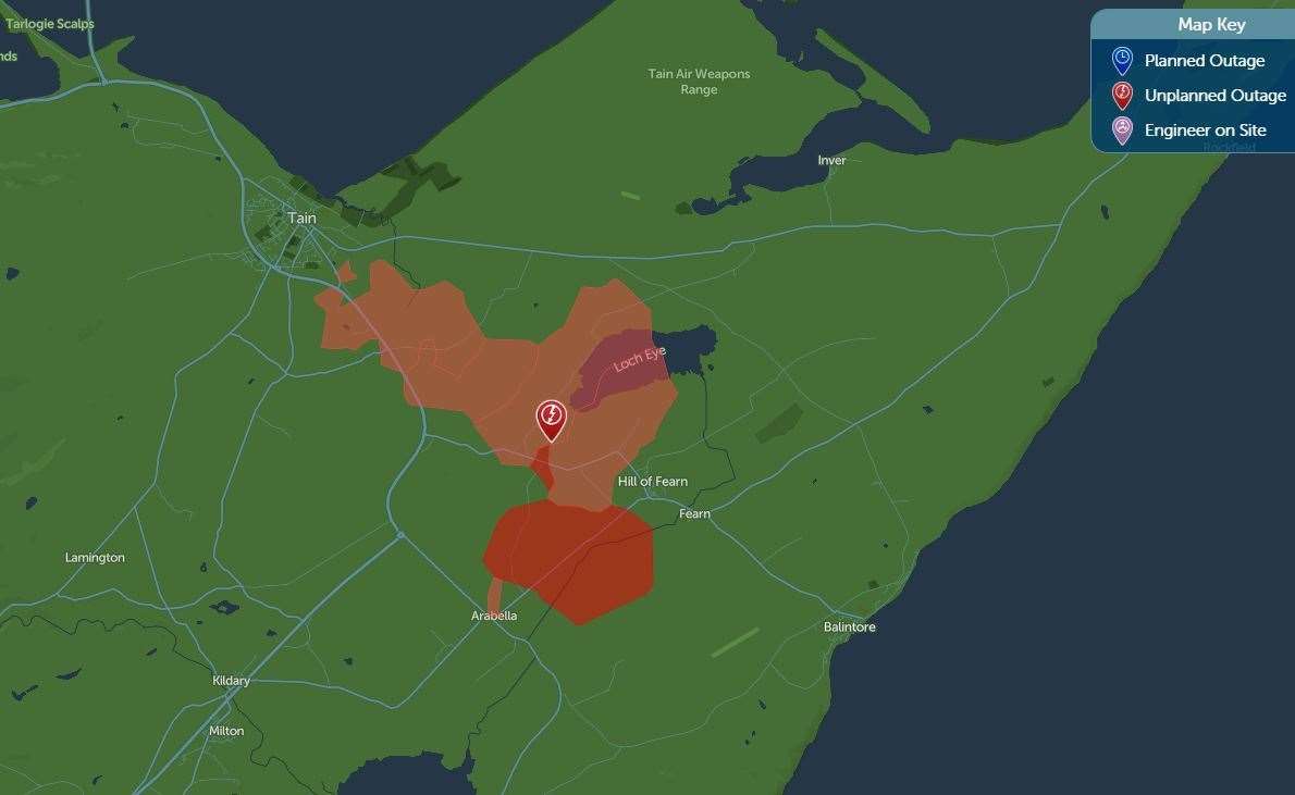 A SSEN map of the power cut south-east of Tain