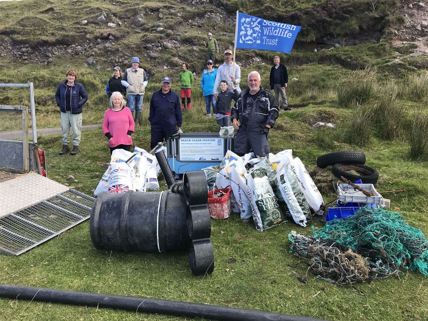 Volunteers at the new beach clean station with some of the stuff they collected. Picture: Noel Hawkins, Living Seas.