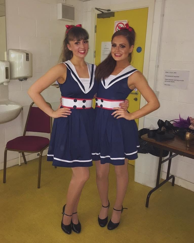 Claire Darcy (left) and Emily Chapman in panto costumes.