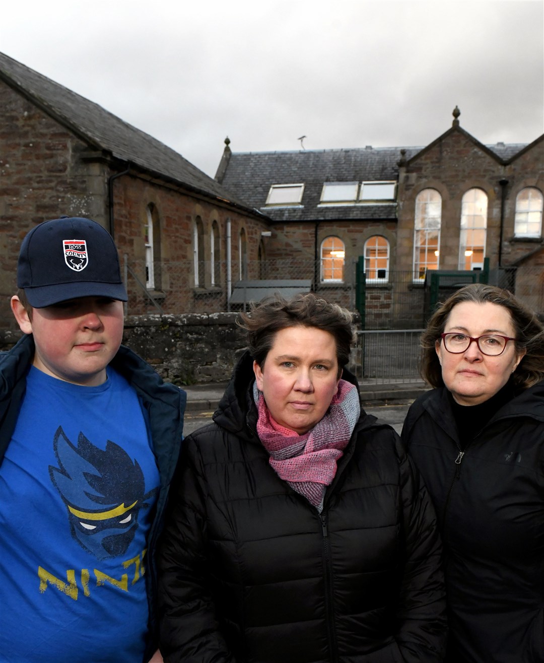 Pupil Caleb MacLean with mums Lorraine MacLean and Avril Robertson outside St Clement's. Picture: James Mackenzie.