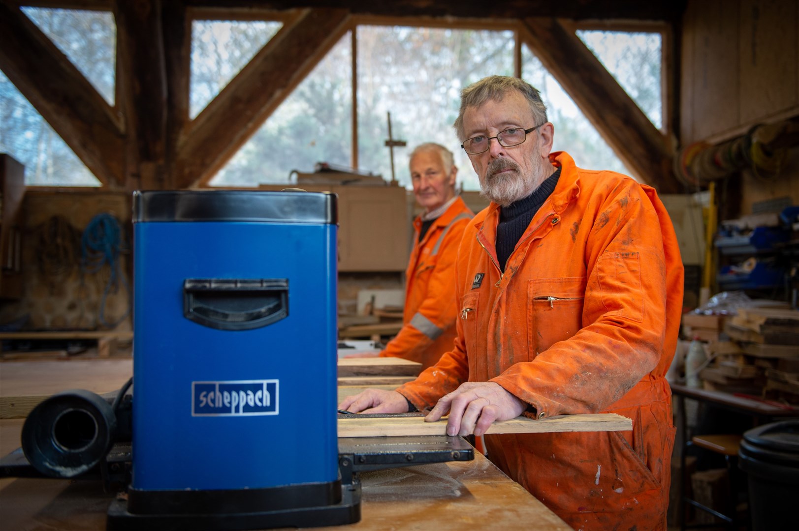 David Chambers (front) and George Cameron of Cromarty Firth Men's Shed in Milton. Picture: Callum Mackay