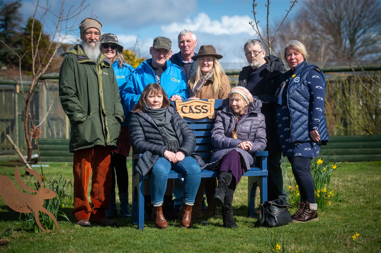 Cliff Beck, Fiona Grant, Martin Forsyth, Colin Graham (Milton Men's Shed), Lorna Valentine, David Chambers (Milton Men's Shed), Caroline Anderson, (front) Lara McDonald (Cass's sister) and Sandie Beck (Cass's mum).