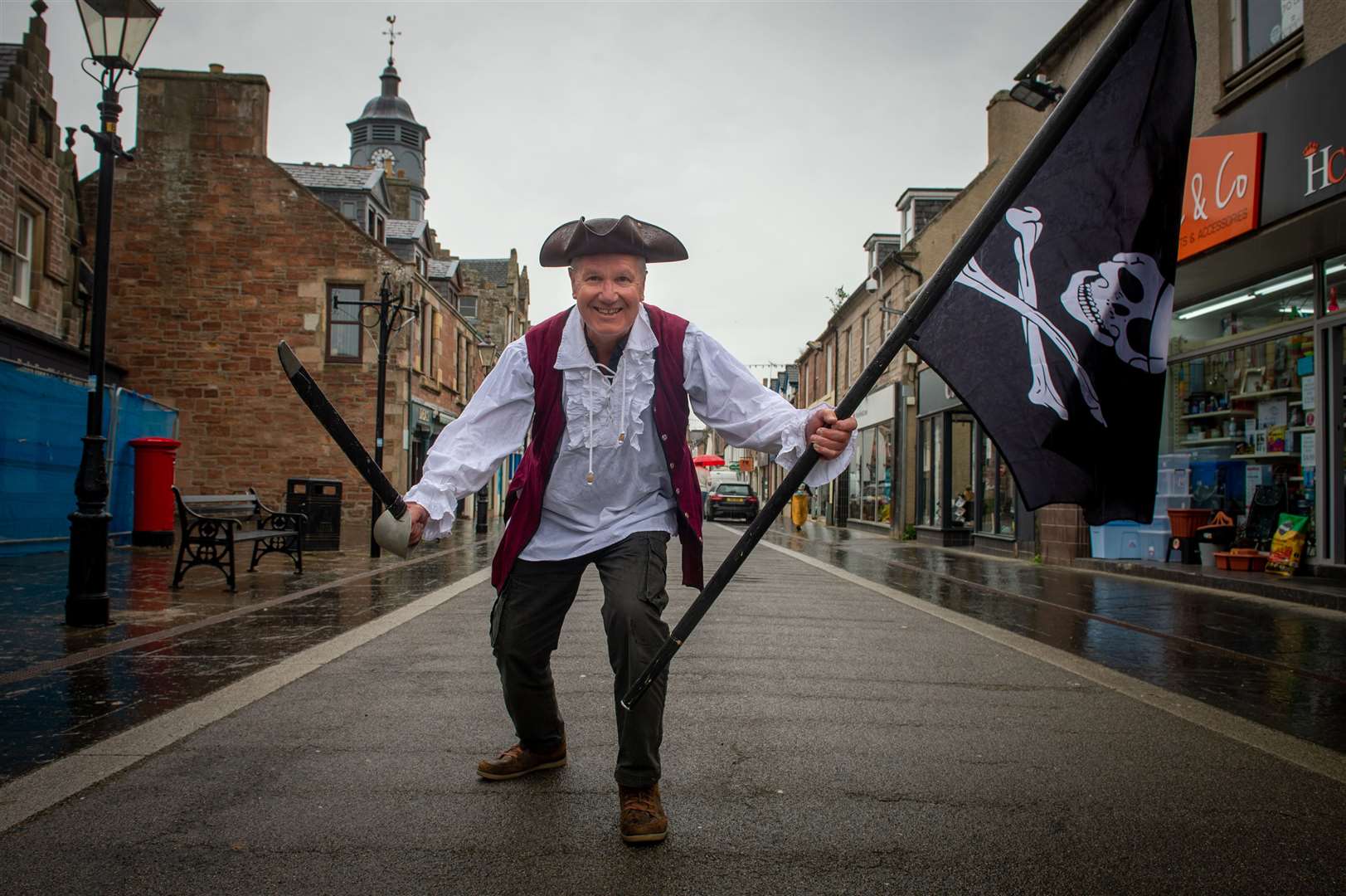 Nick Fearne of Dingwall Players flags up the news about Treasure Island. Picture: Callum Mackay