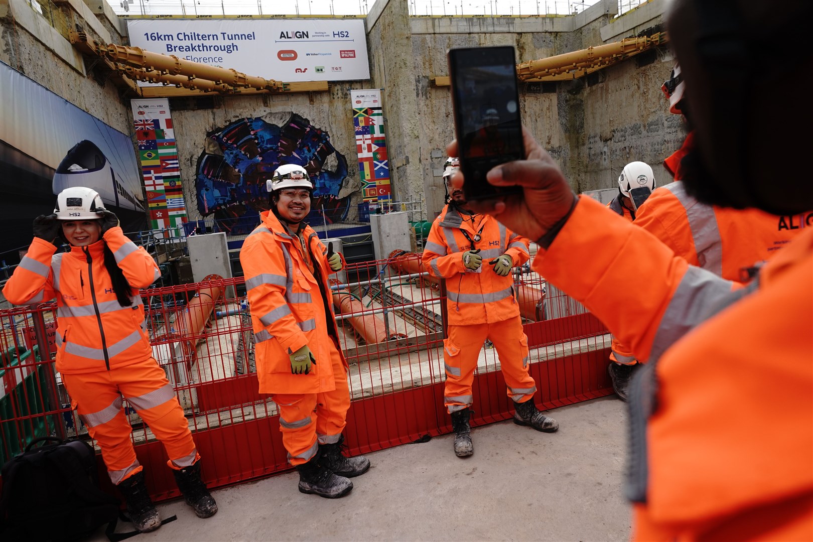Workers cheered the completion of the project (Aaron Chown/PA)