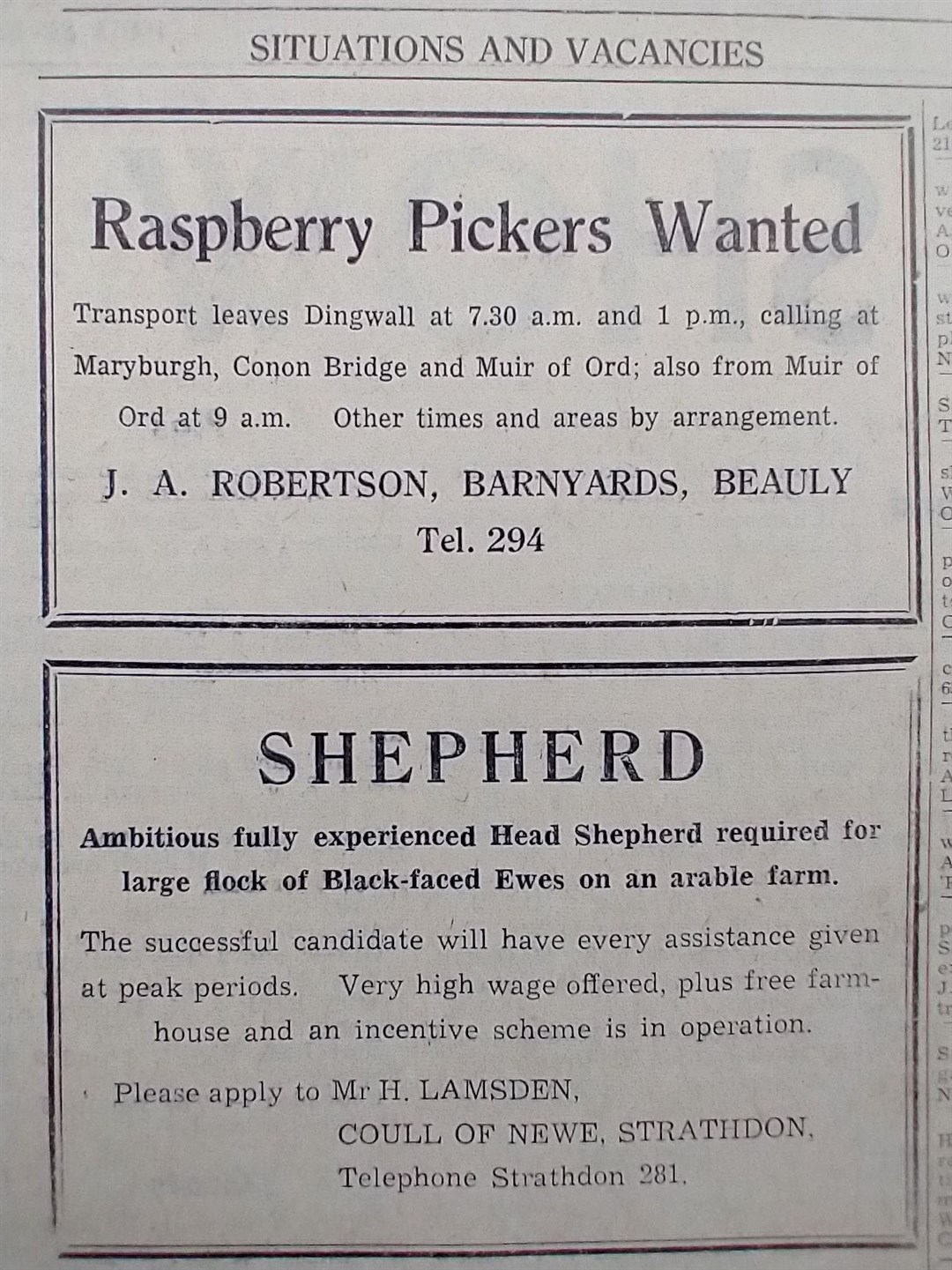 These posts were also up for grabs in Ross-shire half a century ago.