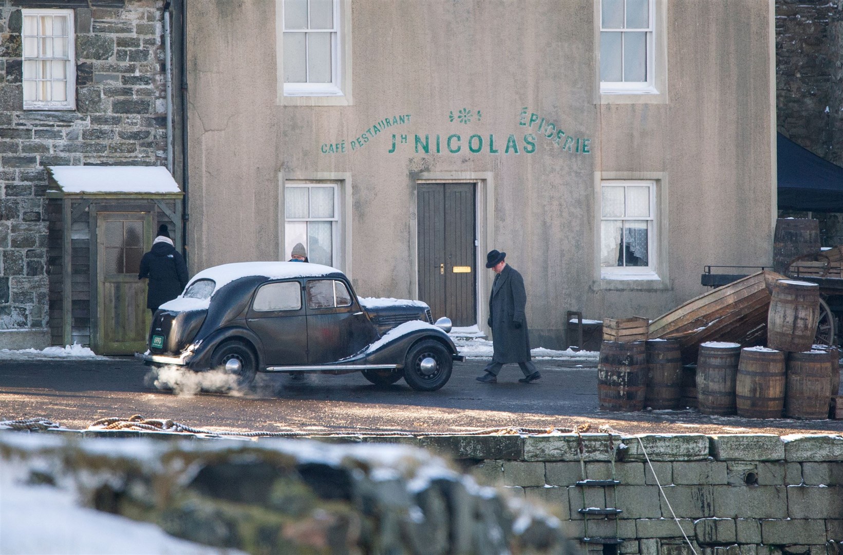 Filming at Portsoy's old harbour, which has been turned into an old French village. Picture: Daniel Forsyth..