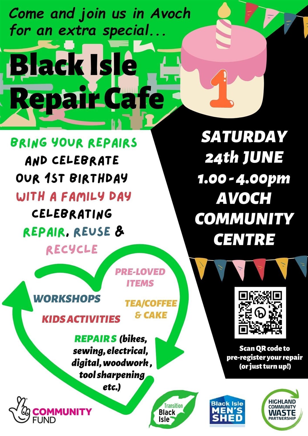 Poster for Repair Cafe's first birthday celebration.