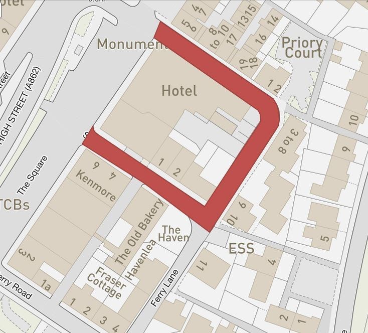 Streets affected highlighted in red.