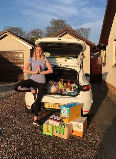 Sarah Malhan with some of the donations she has been able to buy for the food bank run by Blythswood.