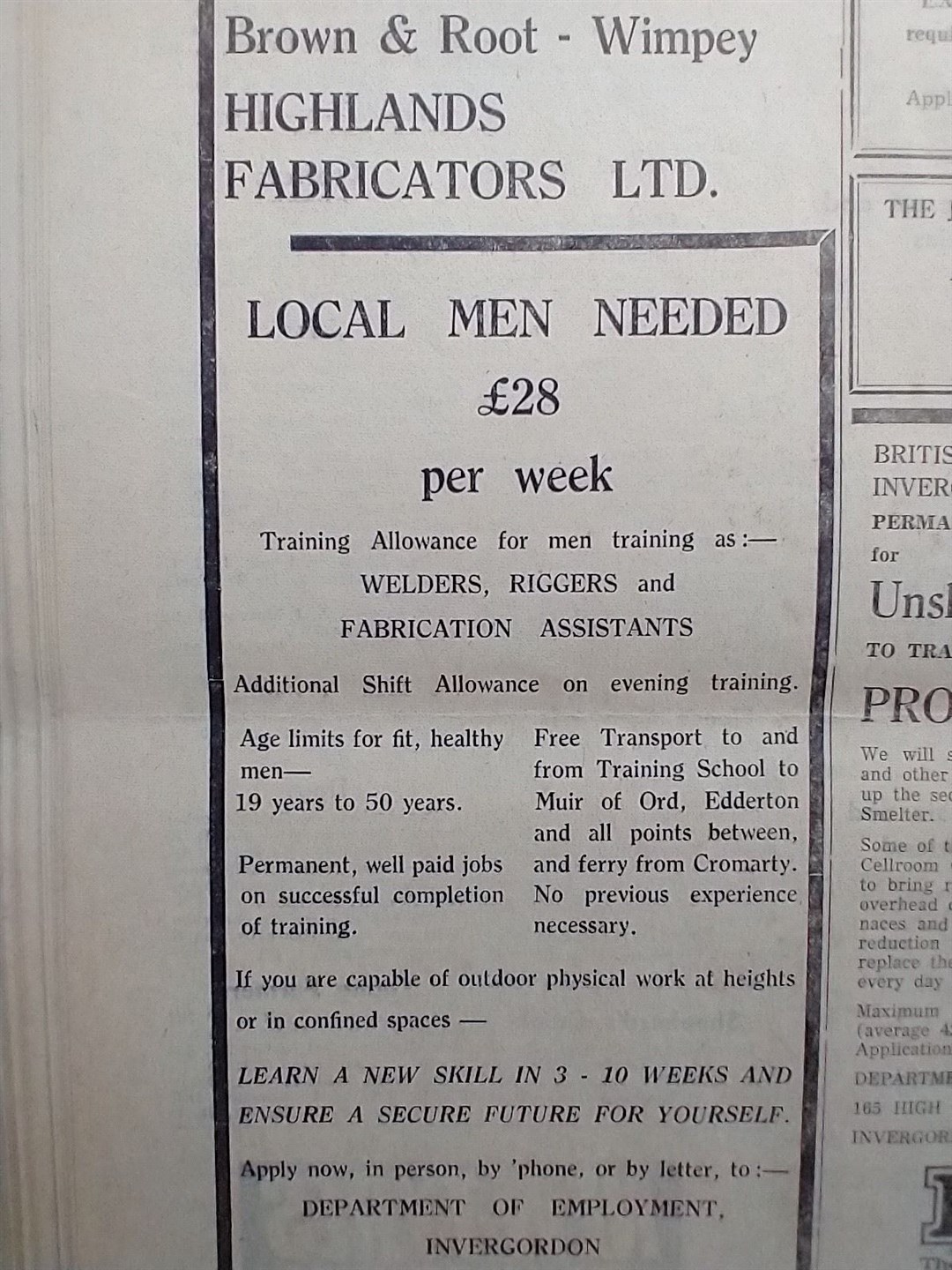 A job advert in the Journal 50 years ago.