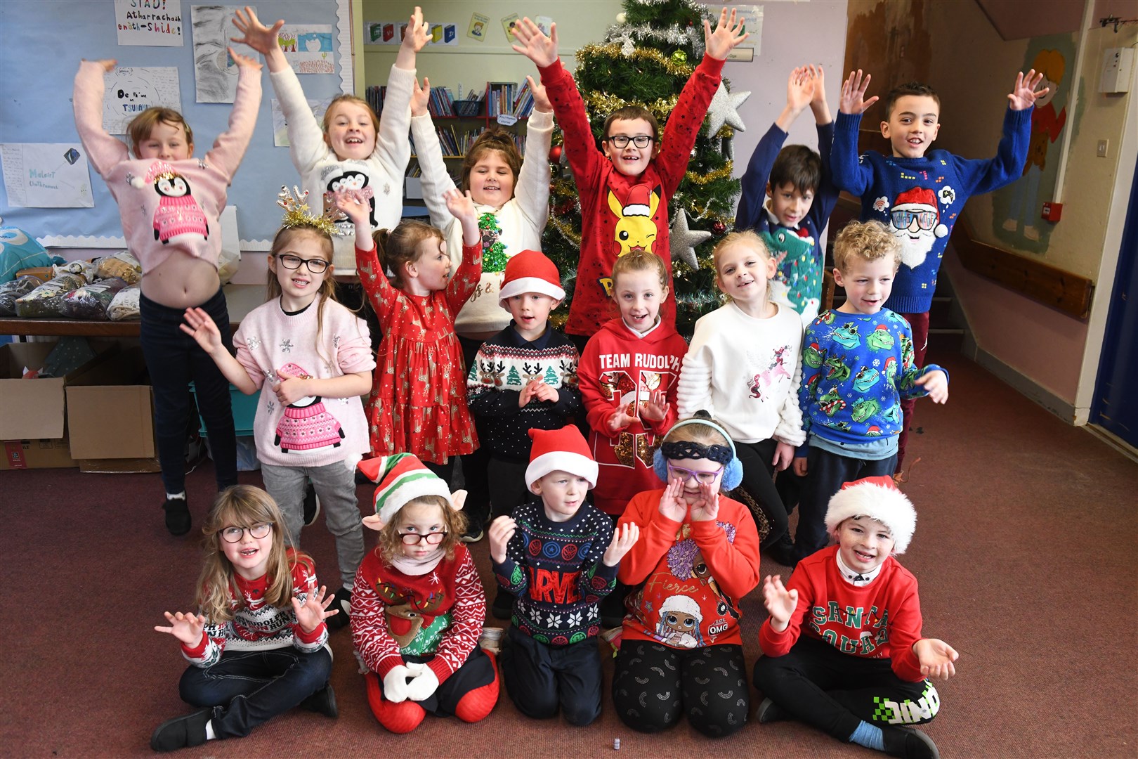 Dingwall Primary pupils love their sustainably sourced Christmas jumpers. Picture: James Mackenzie.