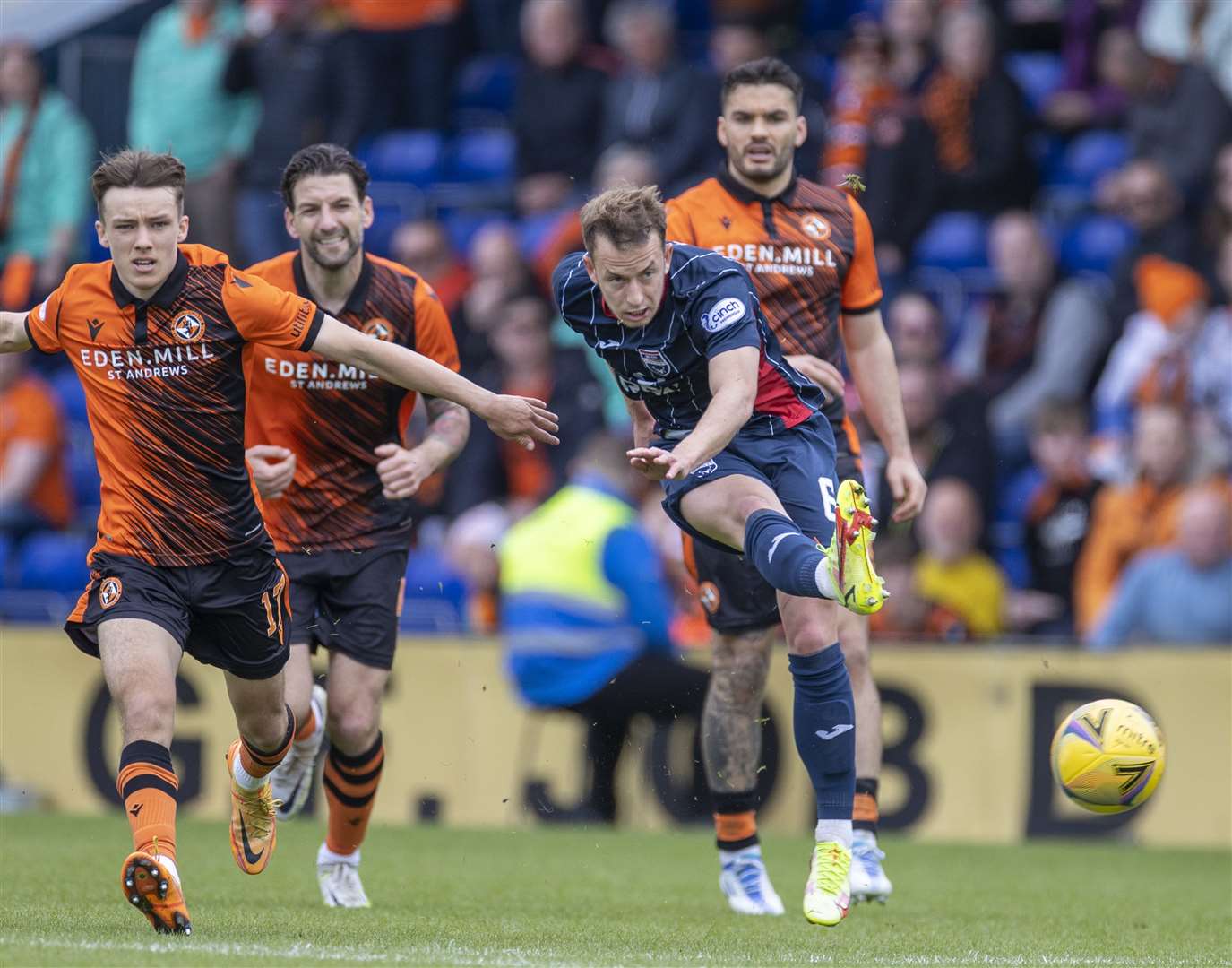 Paton sees a shot saved by Dundee Utd keeper Benjamin Siegrist in May. Picture: Ken Macpherson.