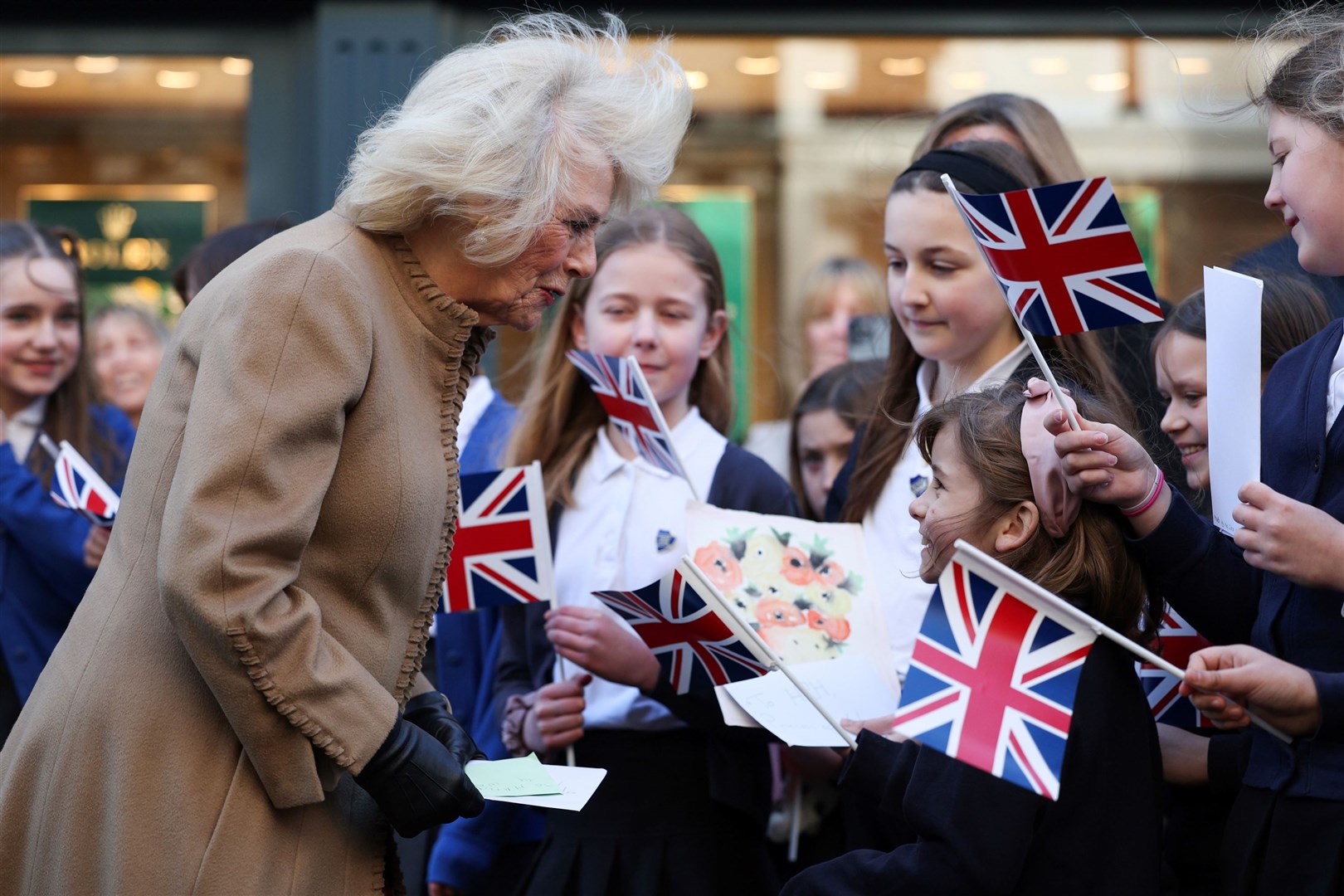 The Queen receiving get well cards for her husband the King in Swindon (Adrian Dennis/PA)