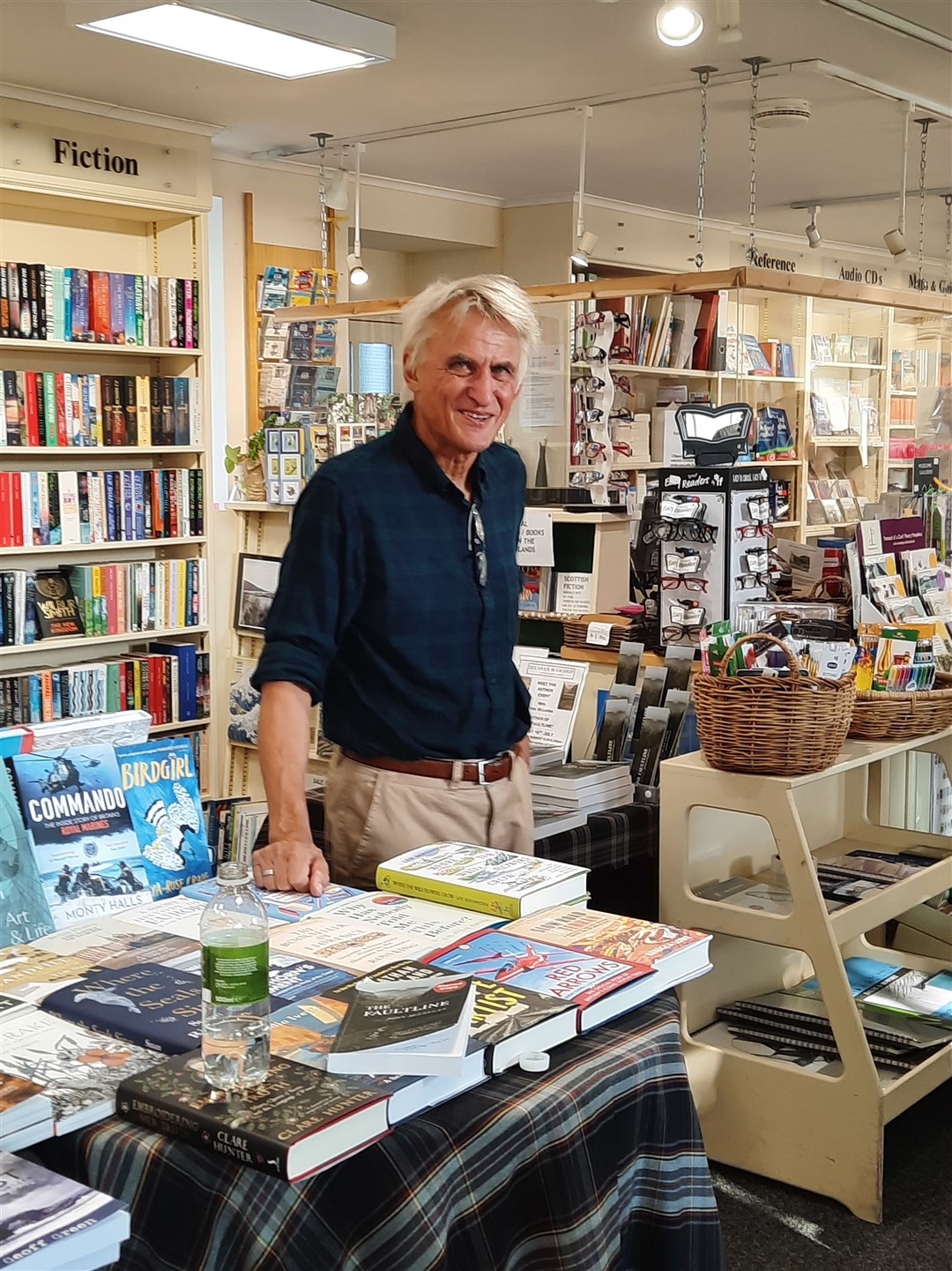 John McLellan with his book at Ullapool Bookshop.
