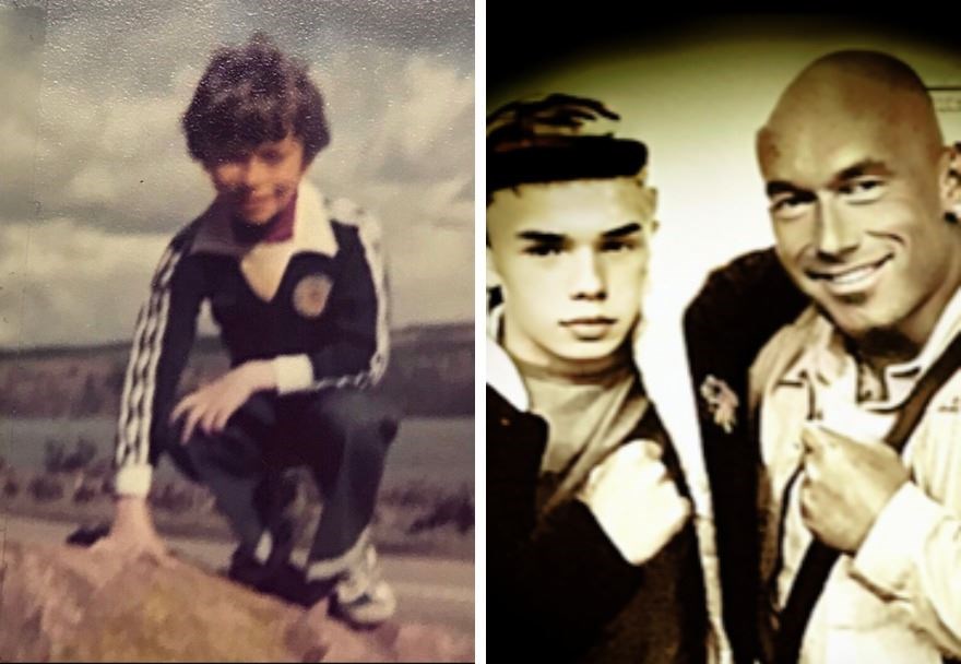 Left: Iain Smith as a child in the Highlands. Right: a picture with his son Harry.