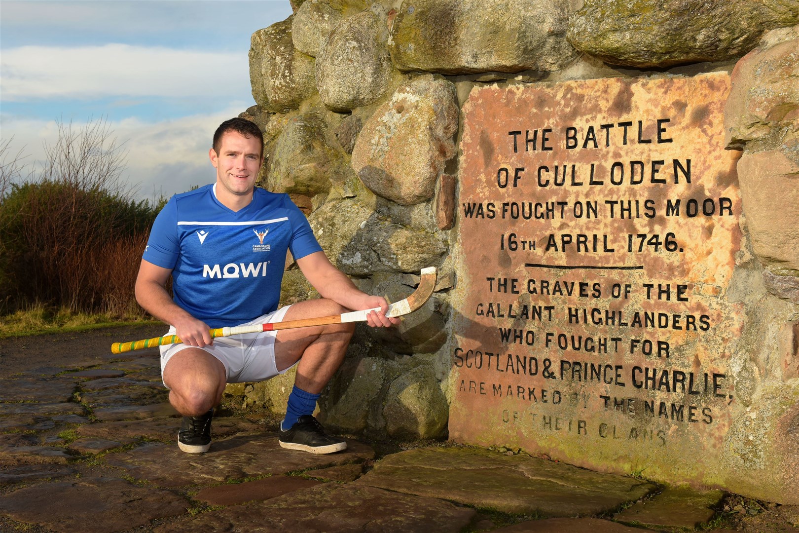 Finlay MacRae wearing the new Scotland shinty/hurling international series shirt unveiled at Culloden. Picture: Neil Paterson