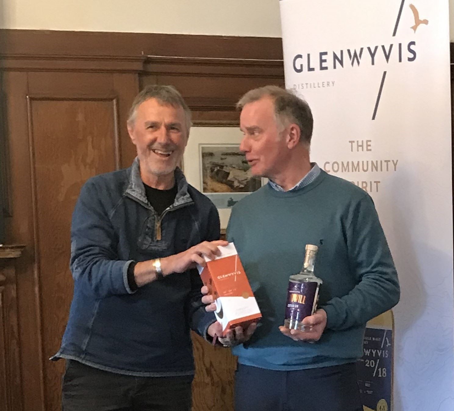 Strathpeffer Community Development Trust Eagle Stone Refurb, Ron McAulay and Graham Reid, who received a grant from the GlenWyvis Distillery good will fund.