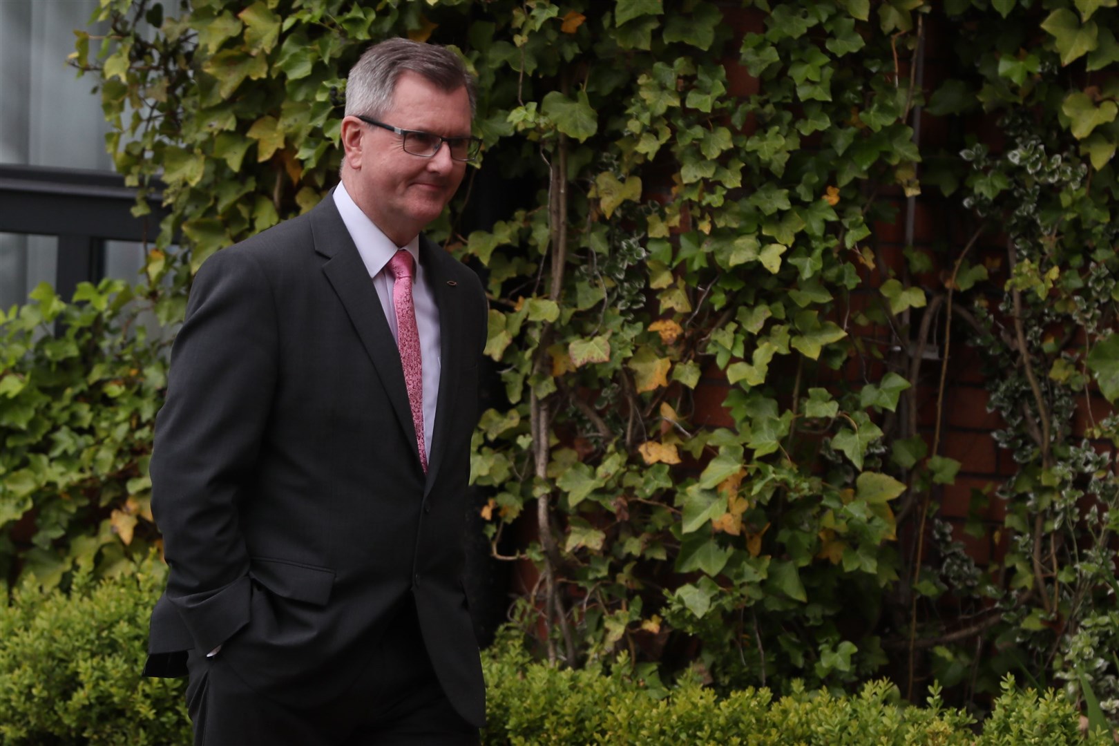 Lagan Valley MP Sir Jeffrey Donaldson arrives for the DUP meeting to ratify Edwin Poots as new leader in May (Brian Lawless/PA)