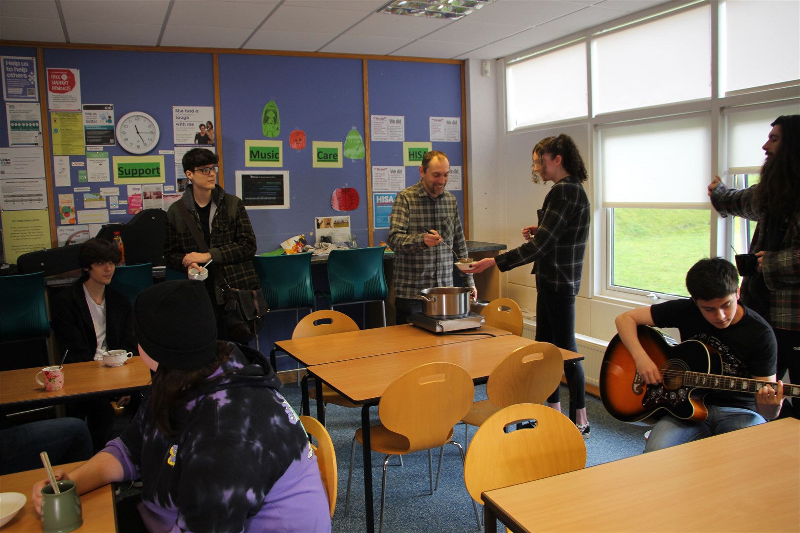 Creative Arts Curriculum leader, Peter Noble, serves up soup to students at UHI North Highland’s Alness campus at lunchtime.