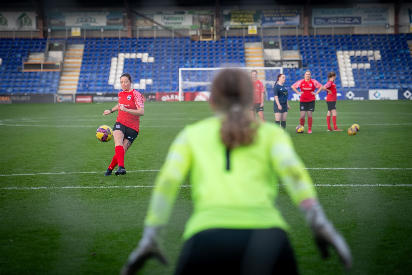 Ross County players had a kickabout at the Global Energy Stadium to mark Scottish Women and Girls in Sport Week. Picture: Callum Mackay