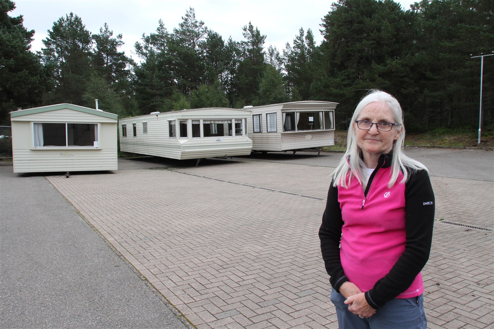 Badenoch and Strathspey Highland councillor Muriel Cockburn by the caravans on site at the Coylumbridge Hotel.