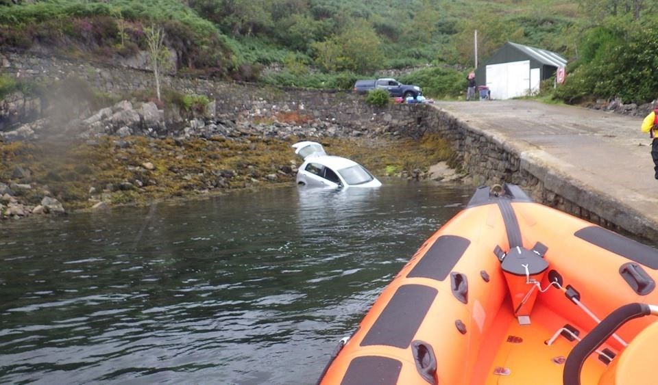 The partially-submerged car at Kylerhea. Picture: RNLI.